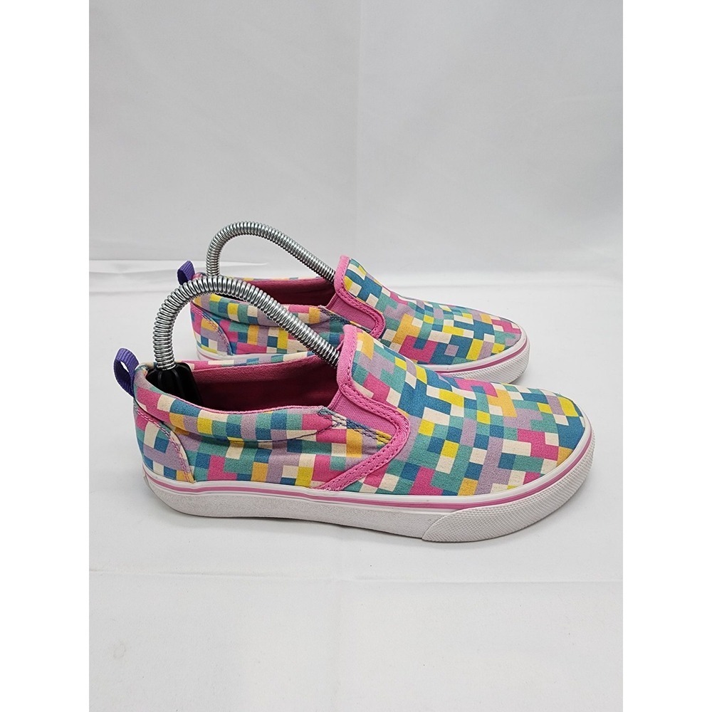 Skechers Slip On Canvas Shoes Kids Size 2 Rainbow Pixel Print Casual Used